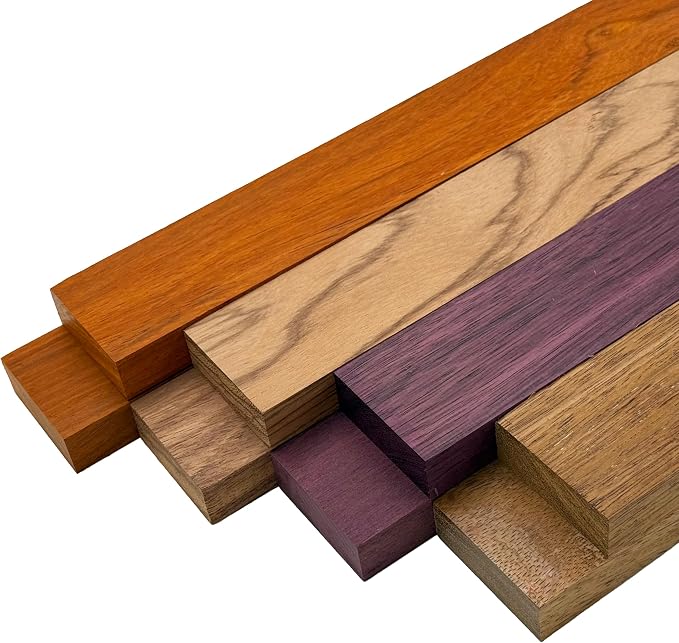 Imported Exotic Hardwood Variety Pack - Padauk, Red Zebrawood, Purpleheart, and Merbau (3/4" x 2" x 18" (8 Pcs)) by BarringtonHardwoods