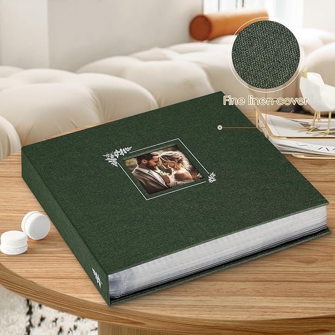 Lanpn Scrapbook Photo Album 12x12, Linen Window Design Cover Top Load 3 Ring Folder Binder Photobook Photo Book 12 x 12 inch with 30 Plastic Sleeves 60 Pages Green - Image 3