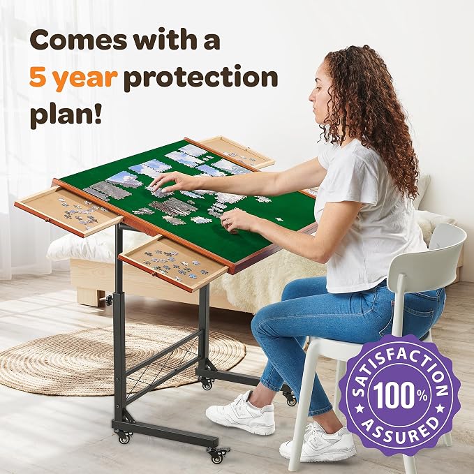 JoyBerri Jigsaw Puzzle Table with Drawers – Adjustable Height, All Ages | Portable puzzle station, for 1500 piece, 9 height levels, locking wheels, cover & bonus puzzle included - Image 5