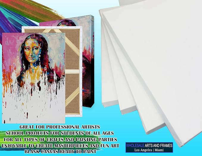 Stretched Linen Canvas for Painting 6x8 10PK 1.5" 14Oz Extra Fine Smooth Portrait Linen Canvas. Stretched Large Canvases for Painting 6x8 Bulk Canvases Value Pack.White Universal Quadruple Primed - Image 5