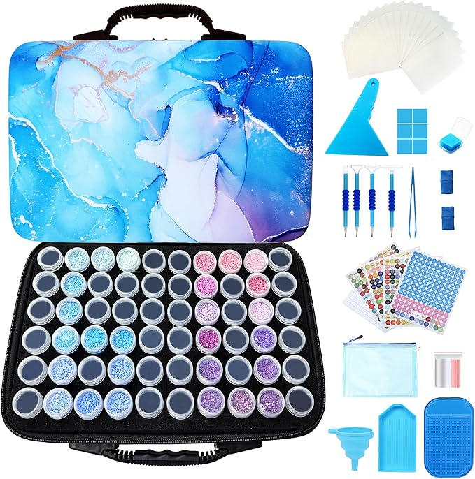 Muzagroo Art Diamond Painting Storage Containers Diamond Art Storage Case with Accessories and Tools Portable Shockproof 60 Slots Organizer Case for Diamond Painting Kits Standard Set (Blue) by MuzagrooArt