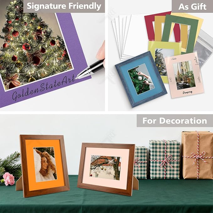 Golden State Art 10 Pack 8x10 Picture Mats for 5x7 Photos+Backings+Bags | Mixed Colros Acid-Free Pre-Cut Photo Mats 4.5x6.5 Opening for 5x7 Pictures Prints with White Core Bevel Cut Mattes Sets - Image 6