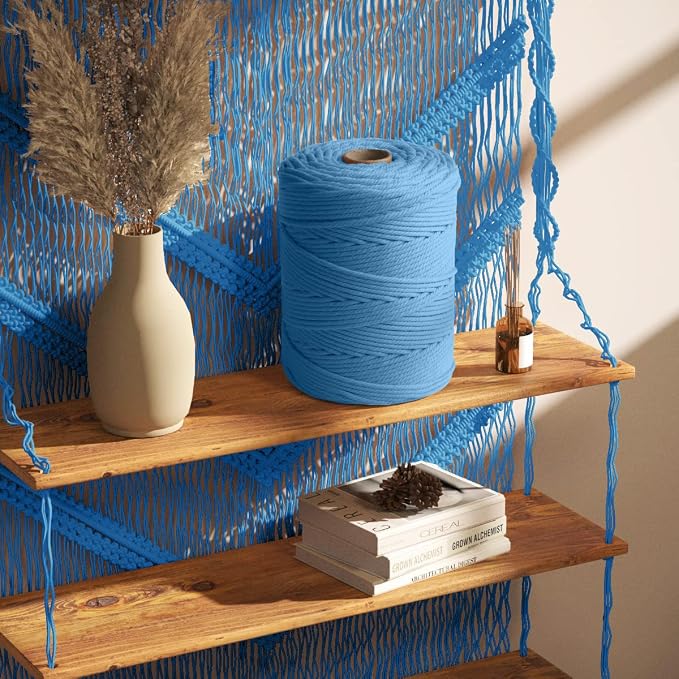 ZUEXT Macrame Cord, Light Blue, 5mm x 328yds Cotton String Macrame Yarn | Natural Handmade, 4 Strands Twisted Cotton Rope, for Craft Wall Hanging Weaving Tapestry Dream Catchers Hanger DIY Gift, 300m - Image 8
