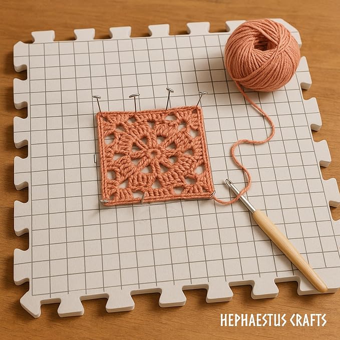 Hephaestus Crafts Blocking Mats for Knitting - Pack of 9 GRAY Blocking Boards with Grids for Needlepoint or Crochet. 150 T-pins | Blocking Boards with Grids for Needlepoint or Crochet, Includes 150 T Pins - Image 5