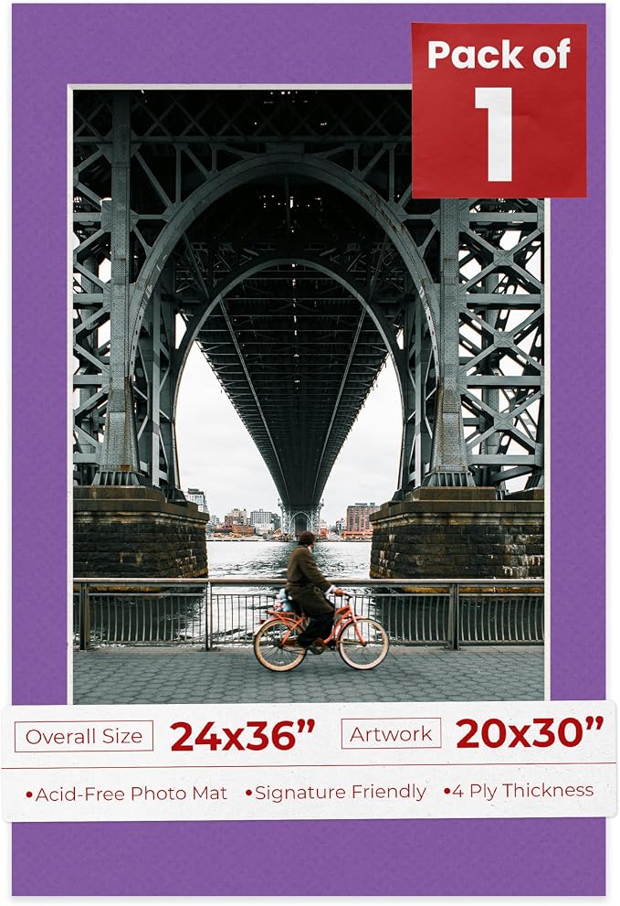 20x30 Mat for 24x36 Frame - Precut Mat Board Acid-Free Purple 20x30 Photo Matte Made to Fit a 24x36 Picture Frame, Premium Matboard for Family Photos, Show Kits, Art, Picture Framing, Pack of 1 Mat by PosterPalooza