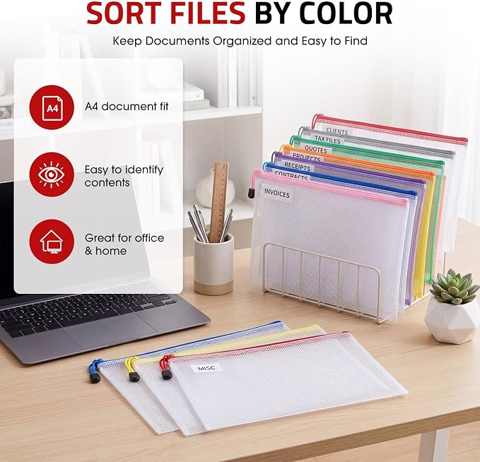Zhehao 500 Pcs A4 Mesh Zipper Pouch Bags Bulk 13.2 x 9.5 Inches,White | Large Clear Pencil File Storage Bags Waterproof Mesh Zipper Organizer for School Office Travel Organization Puzzle Supplies - Image 4