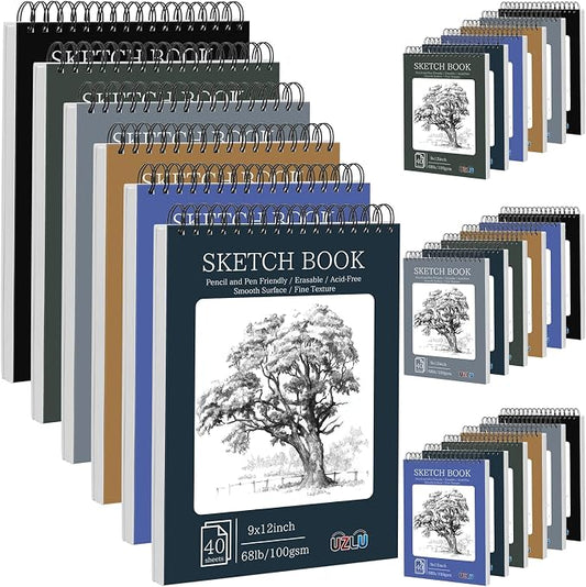 18 Pack Sketch Books Bulk 9x12 Inch Large Top Spiral Bound Sketch Pads 720 Total Sheets 6-Color Sketchbook 68lb/100gsm Acid-Free Drawing Paper for Students Beginners Artists Classroom Art Supplies by UZLUbuywithconfidence