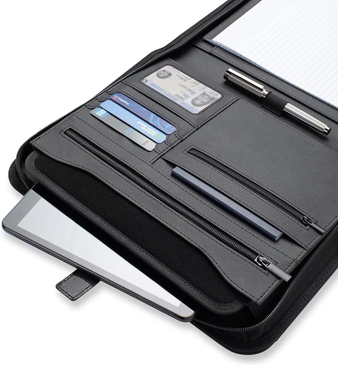 Forevermore Portfolio Binder, Slim No Ring, Zipper, Vegan Leather, Black - Image 4