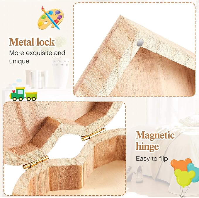 12 Pcs Unfinished Heart Box Wooden Treasure Chest with Art Brushes Wood Heart Shaped Natural Pine Box with Hinged Lid for for Back to School Classroom Art Projects Teachers Students Kids - Image 4