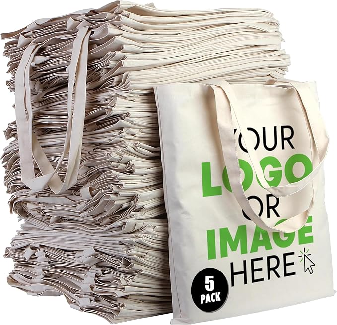 Pack of 5/10/25/50/100 Custom Canvas Tote Bags with Logo – Reusable Bags for Business Branding Events by PAMUSAN