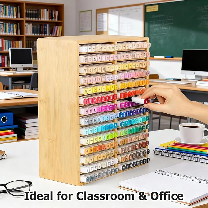 280 Marker Organizer, Bamboo Wooden Storage for Alcohol Markers Pens Pencils, No Assembly, Large Desk Holder for Artists Teachers Students, Classroom Office Art Supply (A No Drawer) - Image 6