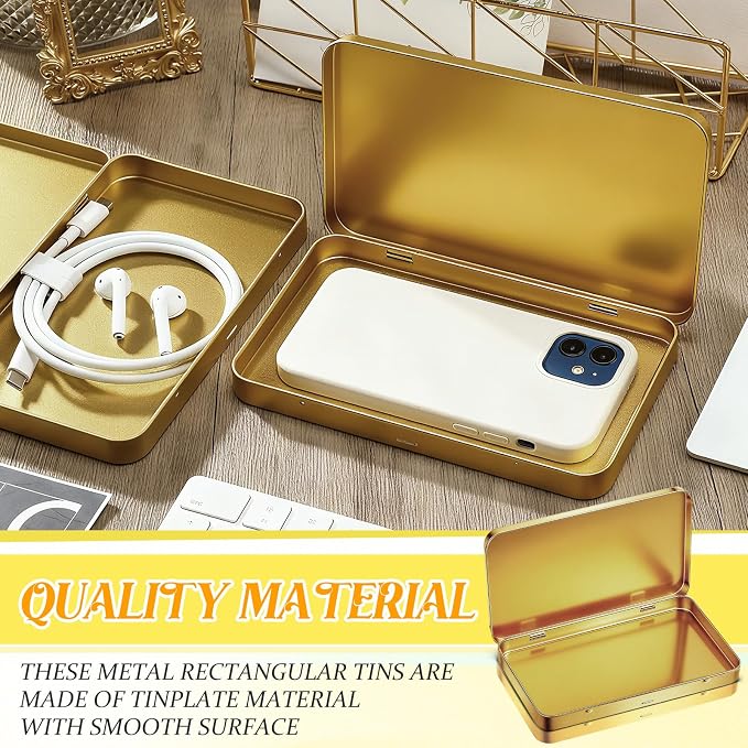 Geiserailie 2 Pack Metal Tin Boxes with Hinged Lids, Rectangular,Gold | Empty Storage for Watercolor Paint, Jewelry, Pencil Case, Candy, 7.0x4.2x0.6 Inch Rectangular Craft Organizer Tin - Image 7