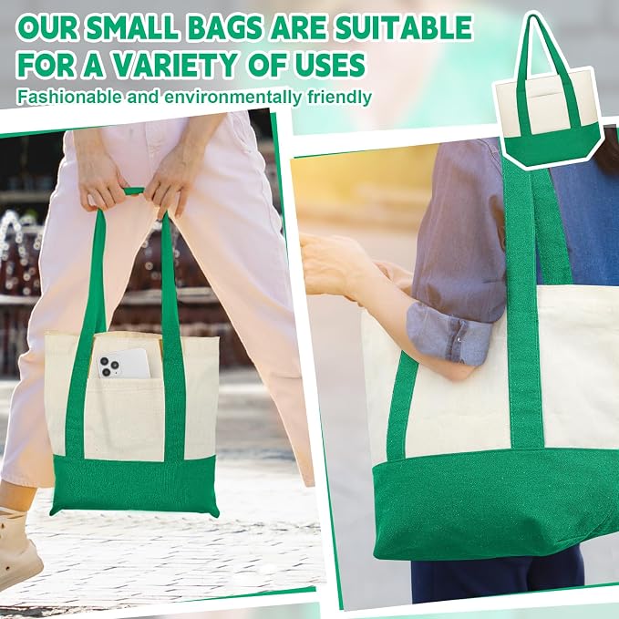 Amylove Mini Canvas Tote Bag with Pockets Duty Canvas Sublimation Blank Small Bag Mini Reusable Tote for Crafts DIY - Image 2