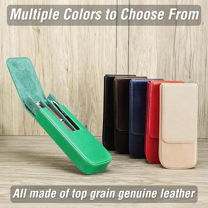 Top Grain Genuine Leather 3 Pen/Pencil Tray Case Holder, Minimalist Fashion Design, Handmade, Magnetic Closing with Drawer Design, Gift Choice for Man/Woman/Office, Glossy Coffee, 3 Slots - Image 9