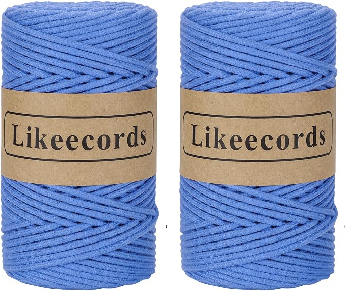 Likeecords 2 Skeins Braided Macrame Cotton Cord 3mm x 100m, 100% Cotton Rope String for Bag, Wall Hanging, Plant Hangers, Crafts, Knitting (Blue) by Likeecords