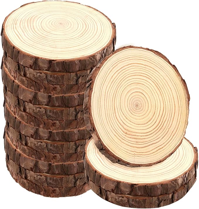 15 Pack 6-7 Inch Natural Wood Slices for Crafts, Unfinished Wood Slices with Bark 0.6 Inch Thick Wood Rounds Wooden Coasters for Crafts, Ornaments, Decorations by TAICHEUT