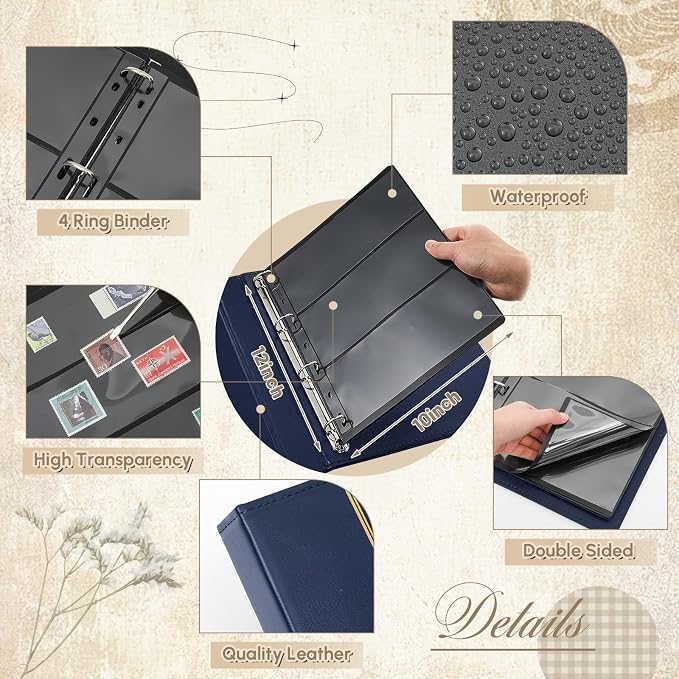 Stamp Collecting Album Binder Kit for Collectors, 1/2/3/4 Rows Banknotes Storage Book with 20 Stamp Pages, 4 Ring Binder, Tweezers and Magnifier, for Paper Money Bill Postage, Beginner Hobbyists Gift - Image 3