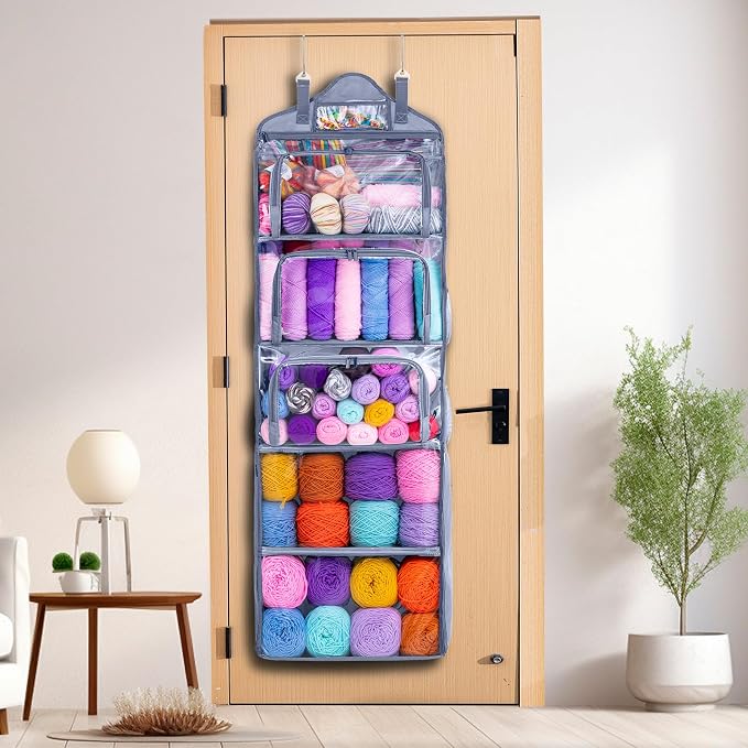 MYBAGZING Hanging Yarn Storage Organizer –Over-the-Door Crochet Organizer with Both Front and Side Zipper Closure -Large Capacity Clear Yarn Holder for Crochet Hooks, Knitting Needles & Accessories - Image 3