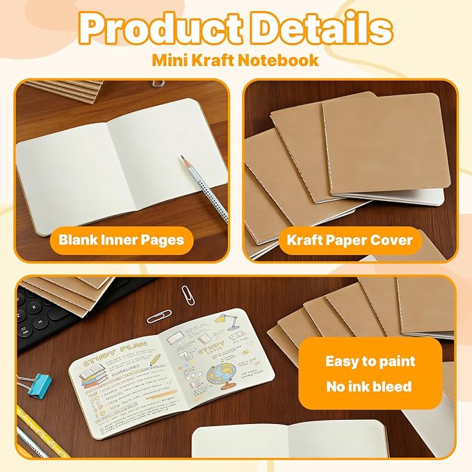 150Pack Mini Notebooks Bulk, Mini Pocket Kraft Notebooks, 4 x 4 In | Blank Journal Notepad, Small Unlined Sketchbook for Writing Drawing Note-Taking DIY Projects, 24 Sheets, 48 Pages - Image 4