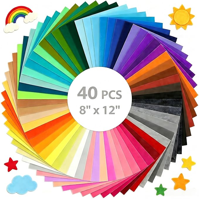 12x8 Inch 40 Pcs Felt Sheets for Crafts, 40 Colors Craft Supplies | Kotay by Unknown