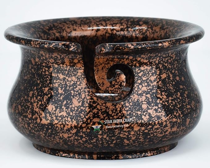 SIC Wooden Yarn Bowl for Knitting and Crochet, Golden Black Rosewood, 7 in | Hand-turned rosewood; smooth no-snag yarn slot; stable weighted base by STARINDIACRAFT