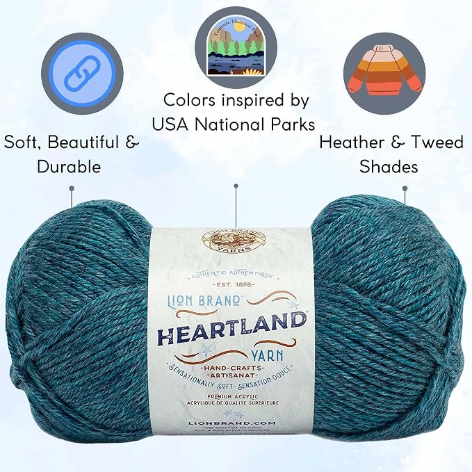 Lion Brand Yarn Heartland 136-105 Glacier Bay | 6 Skeins, Same Dye Lot, Project Bag, CYC #4 Worsted, 100% Acrylic, Ideal for Crochet, Knitting Scarves, Blankets - Image 2