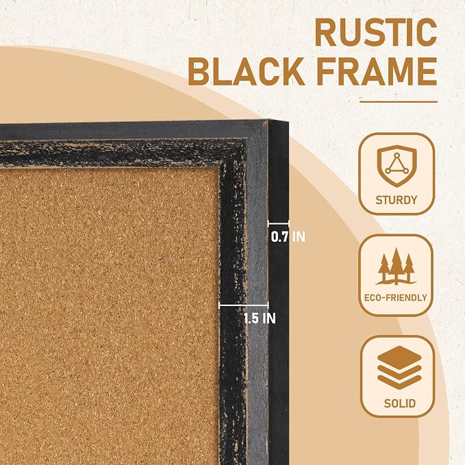 DOLLAR BOSS Cork Board, 24" X 18" Rustic Framed Bulletin Board, Black | Decorative Pin Board, Wall Hanging Notice Board, For Office & Home Decor Memo Display, With Pins - Image 4