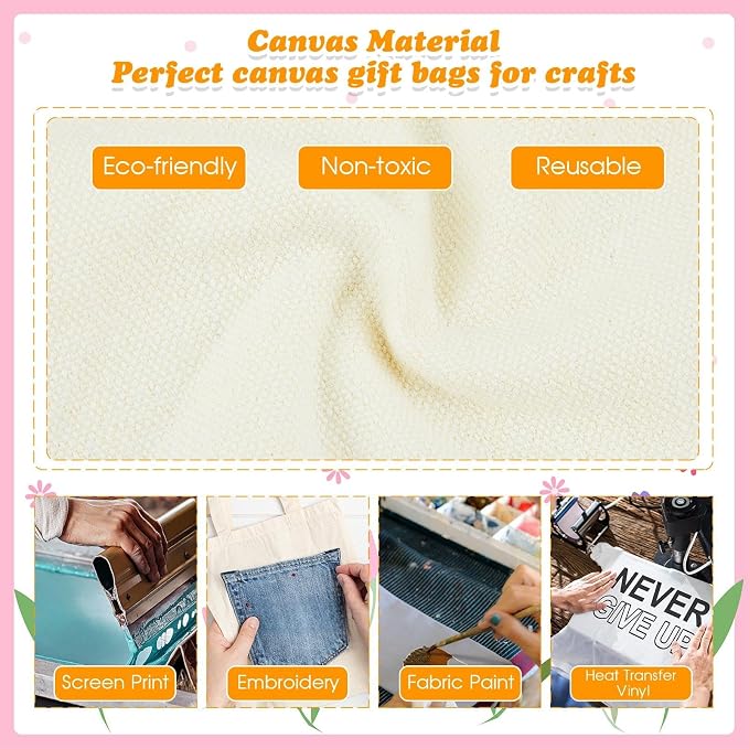 Amylove 12 Pcs Mini Canvas Tote Bags,8.5 X 8 Inch,Natural Color | Blank Sublimation DIY, Small Reusable Totes Coloring Crafts, Grocery Shopping Easter Halloween Party Favor Gift Bags - Image 5