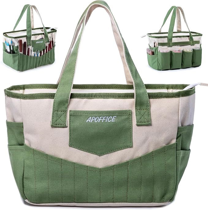 Pottery Tools Bag with Pockets for Clay Sculpting Tools, Ceramic Tools– Art Supply Organizer for Polymer Clay Tools, Craft Tote, Yarn & Crochet Storage, Washable Canvas Artist Bag Gift by APOFFICE