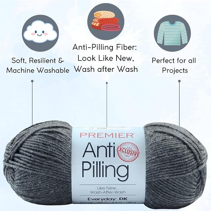 Premier Yarns Anti-Pilling Everyday DK Charcoal 1107-30 | 3 Skeins, Same Dye Lot, Project Bag, #3 DK, 100% Anti-Pilling-Acrylic, Ideal for Crochet or Knitting Baby Blankets, Toys - Image 2
