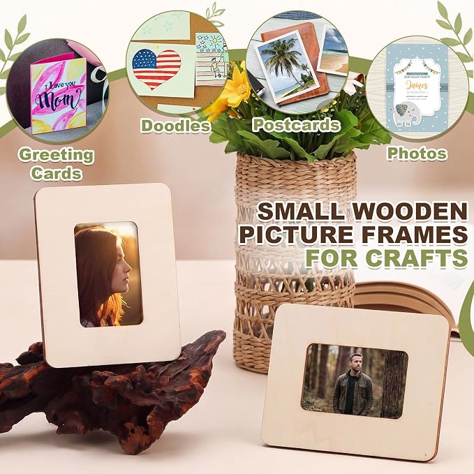 64 Pack Small Wooden Picture Frames for Crafts Bulk 2" x 3" Photos DIY Wood Craft Picture Frames Mini Unfinished Standing Photo Frame for Wedding Birthday Party Gifts - Image 3