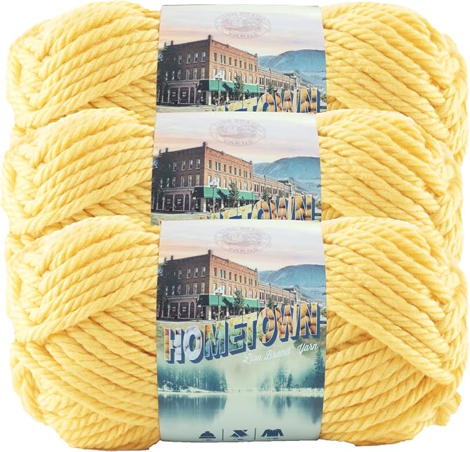 Lion Brand Yarn Hometown Yarn, Super-Bulky Yarn for Knitting, Crocheting, and Crafting, 3 Pack, Pittsburgh Yellow | Super Bulky Acrylic Fiber for Warm Crochet Blankets, Knit Winter Hats, Chunky Cardigans, Soft Scarves, Weaving by LionBrandYarn