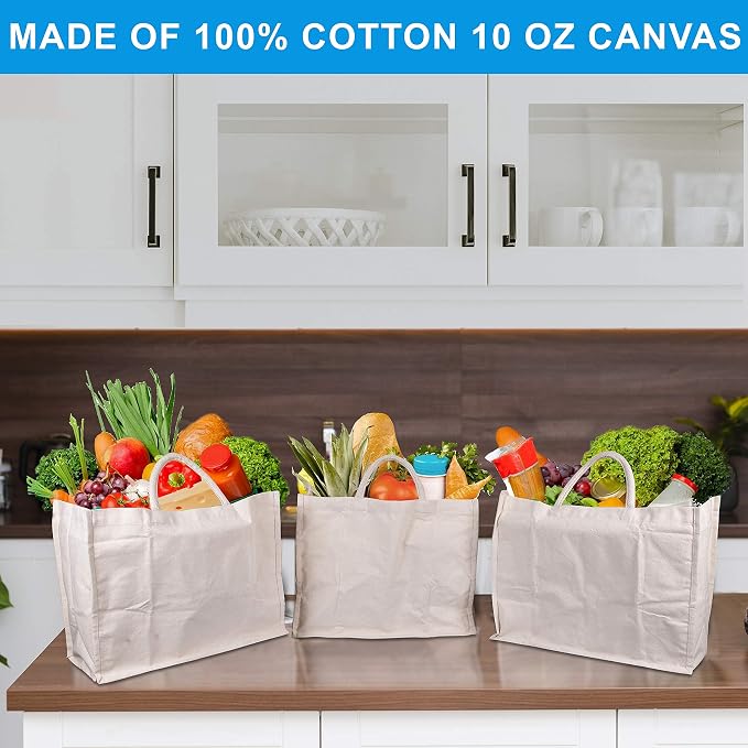 HOMELY CONNECT Large Tote Bag for Groceries, Reusable Canvas Shopping Bag with Handles, Heavy Duty Washable Market Tote - Image 7