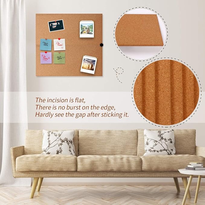 Cork Bulletin Board 17"x8" - 1/2" Thick Cork Board Tiles Frameless Cork Tiles, Self-Adhesive Corkboards Wall Decor with a Box Bonus Pushpins (6pack) for Office, School and Home - Image 3