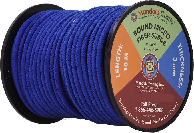Mandala Crafts 3mm Round Blue Faux Suede Vegan Leather, Jewelry Making | 11 Yards Durable Leather Strings for Bracelets, Necklaces, Braiding, Dream Catchers, Chokers, Pendants & Lacing - Image 2