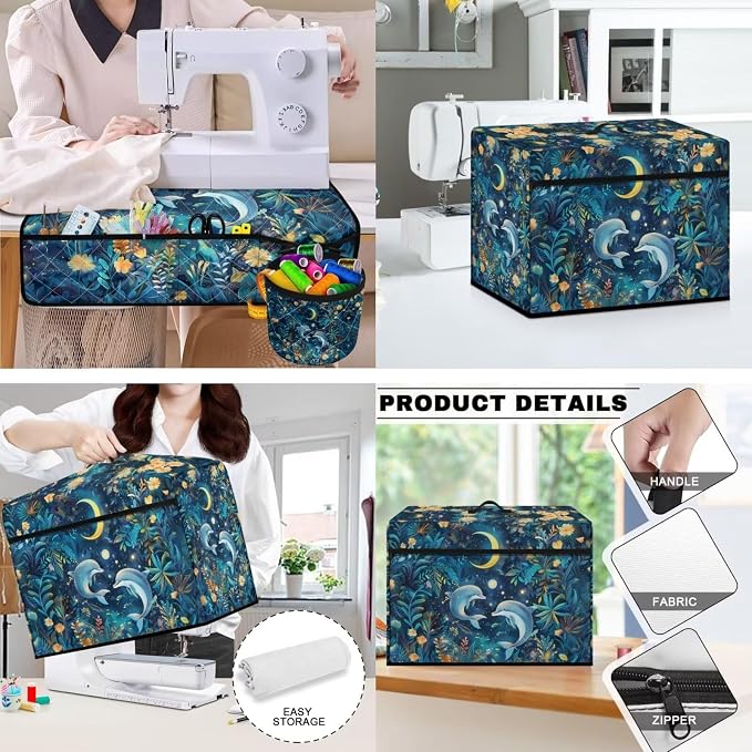 Whale Moon Sewing Machine Dust Cover & Mats for Table With Pockets - Pad to Reduce Vibration, Noise, Movement - Anti-Dust Cover for Sewing - Image 3
