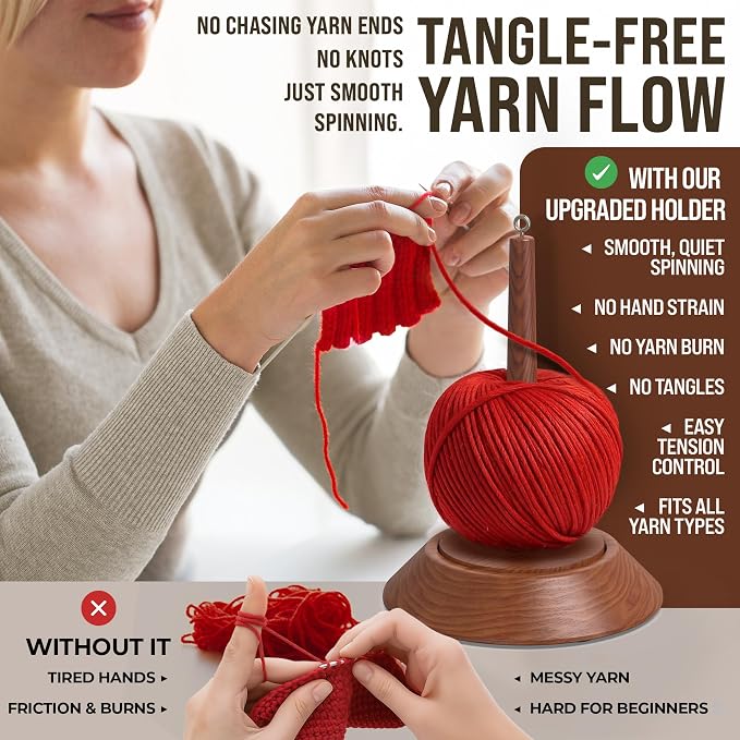 BARVA 2 in 1 Upgraded Table Chunky Yarn Holder 22 Lb & Mini Wristlet Spinner | Bracelet Spindle On the Go for Travel & Car | Wood Crochet Accessories | Compact Fiber Tools | Top Crafts Gifts for Women - Image 2
