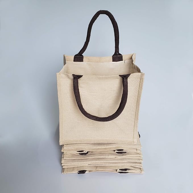 Reusable Burlap Bags Jute & Cotton Blend JuCo Totes with Laminated Interior (Pack of 6) - Image 7