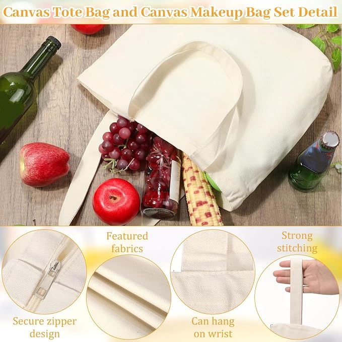 Silkfly Large Canvas Tote and Makeup Bag Bulk Cotton Tote with Handle for DIY Sublimation Embroidery Craft Wedding Gift - Image 4