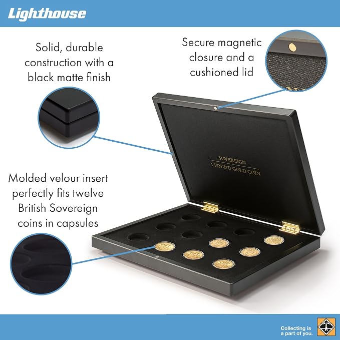 Lighthouse - VOLTERRA Coin Display Case for 12 British Sovereign Gold Coins in GRIPS33 Capsules - Image 3