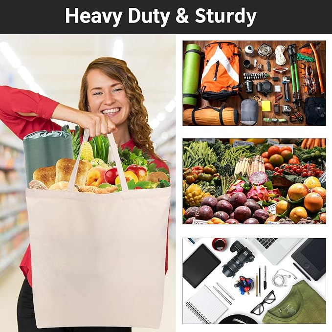Segarty Large Canvas Tote Bag, 2 Pack 25.6x19.6 Grocery Shopping Bags for Women, Reusable Natural Cotton Blank Canvas Shoulder Totes Aesthetic Bulk for DIY, Gift, Beach, Travel(14oz) - Image 2