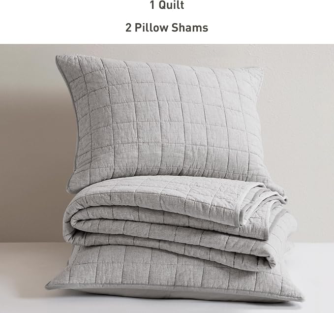 Hyde Lane Linen Quilt Set King Size, Grey - Breathable Box-Stitch Coverlet | 55% Flax Blend Front, Soft Cotton Backing, Machine Washable, Gets Softer After Every Wash - Image 5