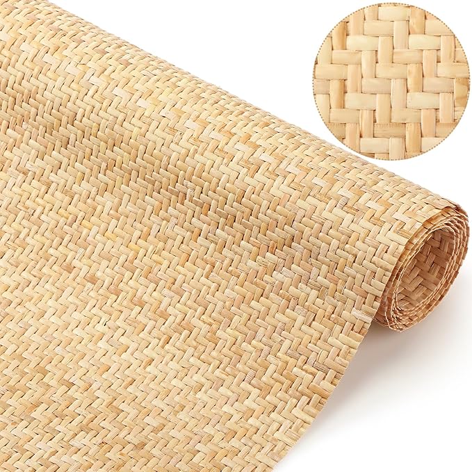 Wesiti 16" x 118" Natural Cane Webbing V Shape Rattan Webbing Roll for Caning Projects Woven Mesh Cane Rattan Material Sheet for Furniture, Chair, Cabinet, Ceiling, Bed, Basket, Door, Brown by Unteilti