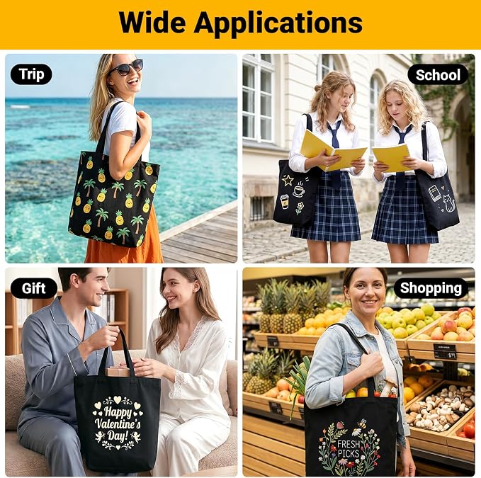 Segarty 6 Pcs 15x16x3.9in Reusable Totebags with Zipper & Shoulder Straps, Washable & Sturdy Grocery Tote Bags Foldable for Travel Beach Shopping, Blank Cloth Bags for Crafting Painting Embroidery DIY - Image 6