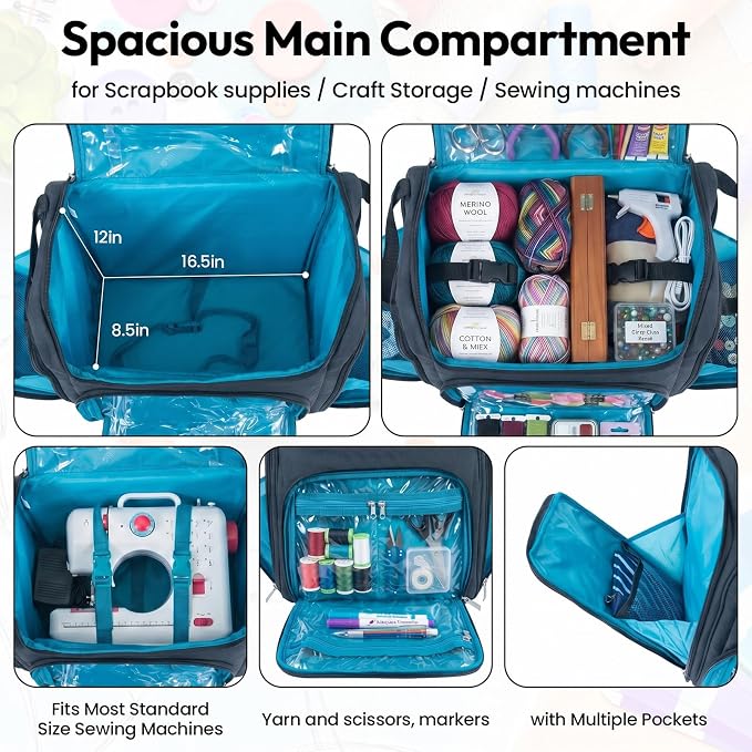 Crafter’s Tote Bag Organizer, Storage Bag for Craft Supply, and Scrapbooking Carrier w/Handle and Wheels - Image 3