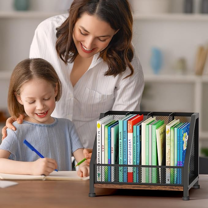 SWTYMIKI Desk Organizer - Paper Organizer, Mesh and Wood Desk Office Organizer, Office Organization and Binder Storage for Workspace, Home, School, Espresso - Image 7