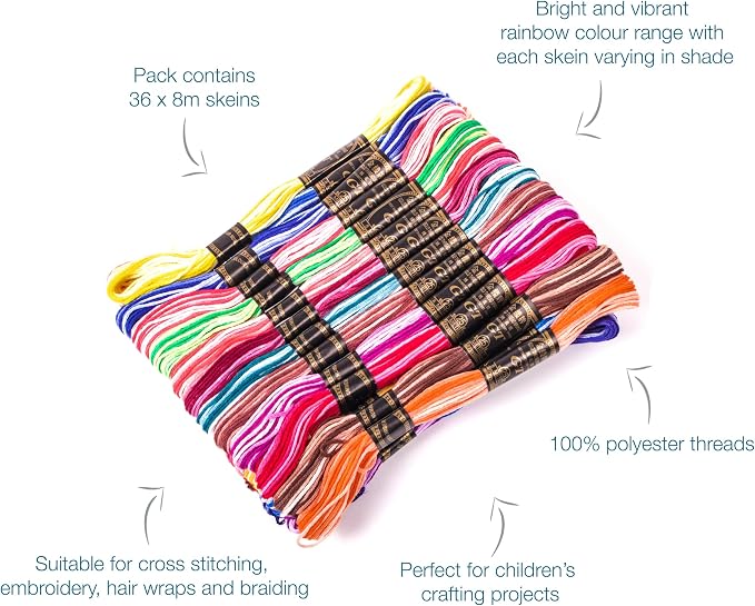 Trimits Premium Embroidery Thread, Cotton, Rainbow Variegated, 8m Skeins, 36 Pack - Image 3