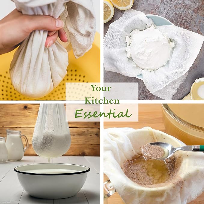 FT Cheesecloth Cotton Muslin Fabric 36" Straining Cloth (10 Yard, White) | Reusable Hemmed Grade 90 Unbleached Cotton Cheesecloth for Straining, Cold Brew Coffee, Cooking, Filtering & Kitchen Use - Image 6