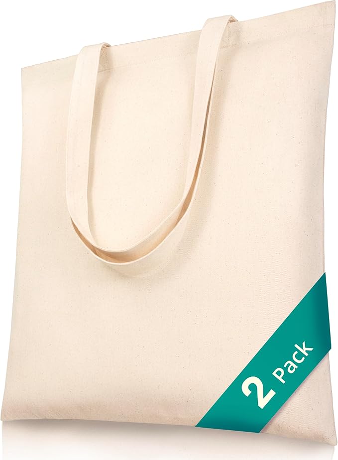 Phicorn Canvas Tote Bags, 15 x 16 in, 8 oz Cotton Blank | Long handles and reinforced stitching; blank cotton canvas for crafts, gifts, shopping, events, and everyday carrying by Phicorn