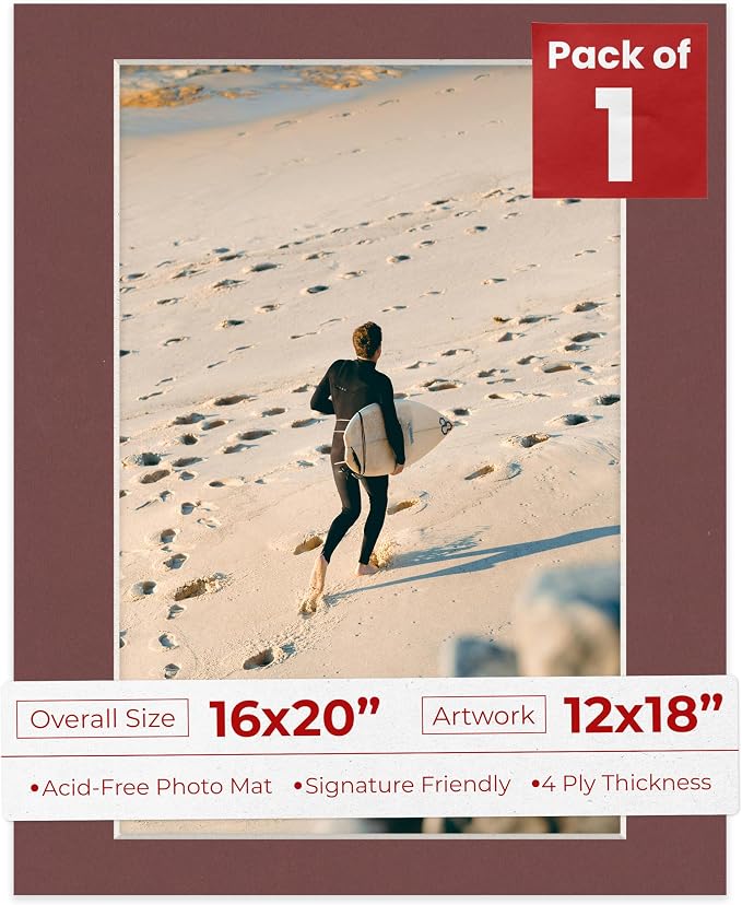 12x18 Mat for 16x20 Frame - Precut Mat Board Acid-Free Maroon 12x18 Photo Matte Made to Fit a 16x20 Picture Frame, Premium Matboard for Family Photos, Show Kits, Art, Picture Framing, Pack of 1 Mat by PosterPalooza